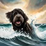 A dog playing in the ocean waves