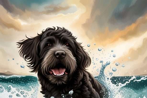 A dog playing in the ocean waves