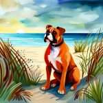 A boxer's sitting at a beach side