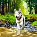 A husky walking in his dream