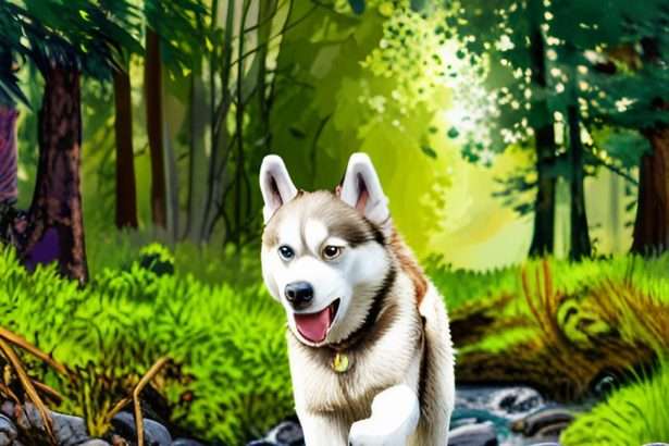 A husky walking in his dream