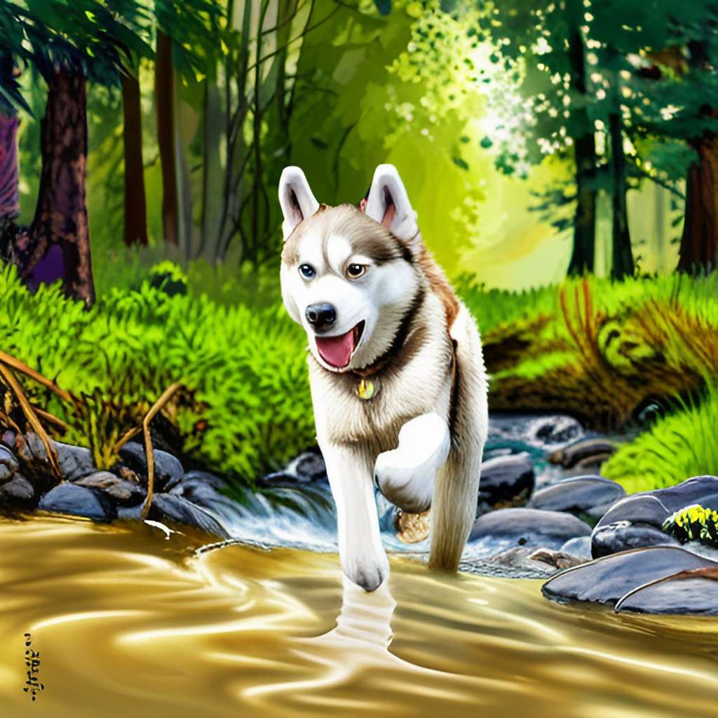 A husky walking in his dream