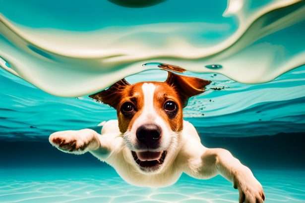 sweet dog swimming underwater