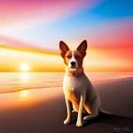 An elegant dog sitting patiently at sunset