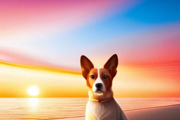 An elegant dog sitting patiently at sunset