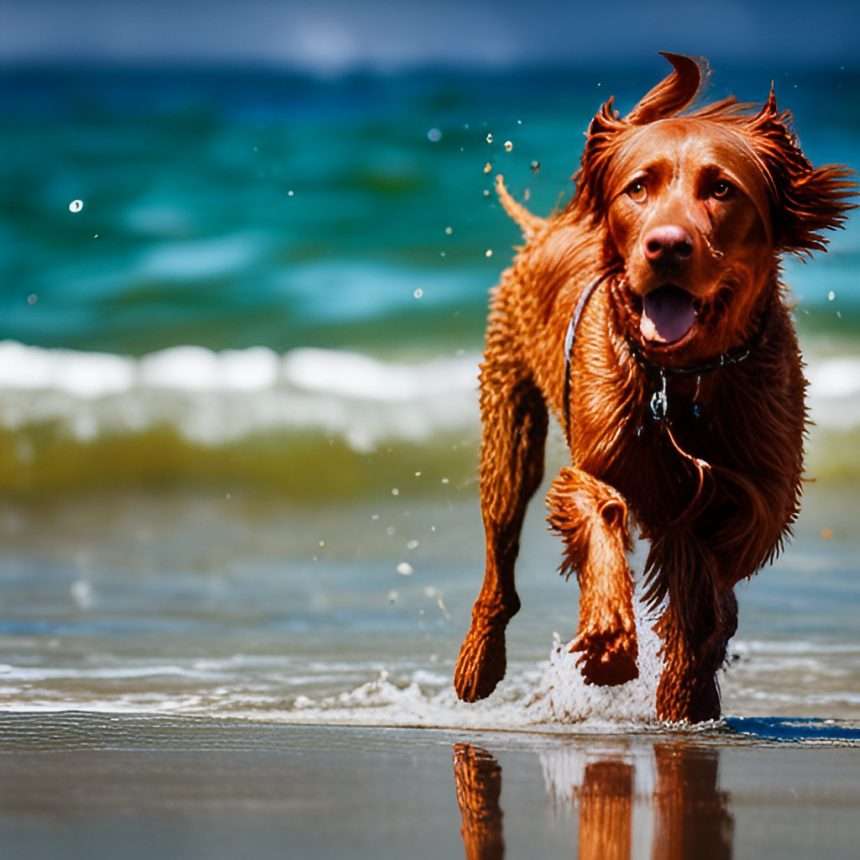 Dog having fun surf side