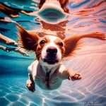 A dog paddling in the water