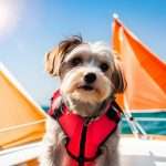 A cute dog wearing a red vet