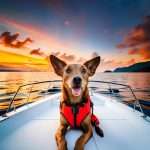 A cute dog on the front of a boat