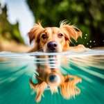 A cute dog swimming dog paddle
