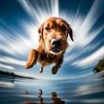 A dog diving into the water