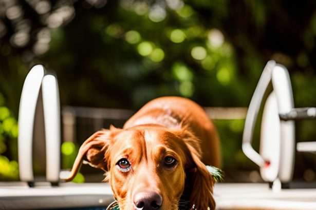 A dog waiting into a pool