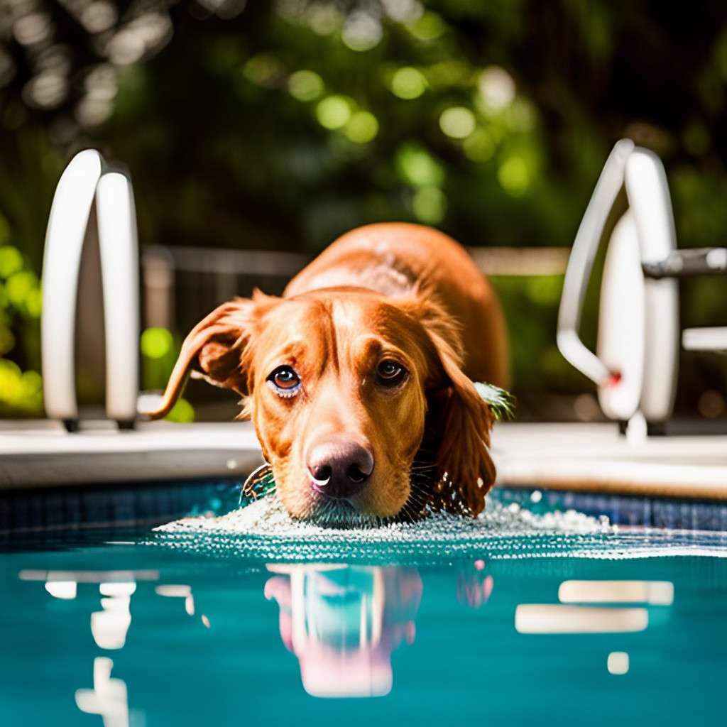 A dog waiting into a pool