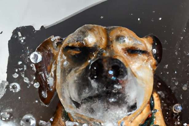A dog being rinsed off