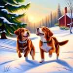 Is two dogs frolicking in snow