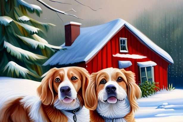 Is two cute dogs sitting in snow
