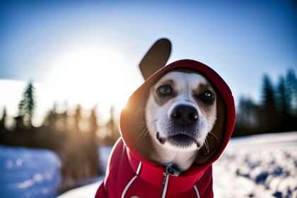 Is a cute dog in a red hoodie