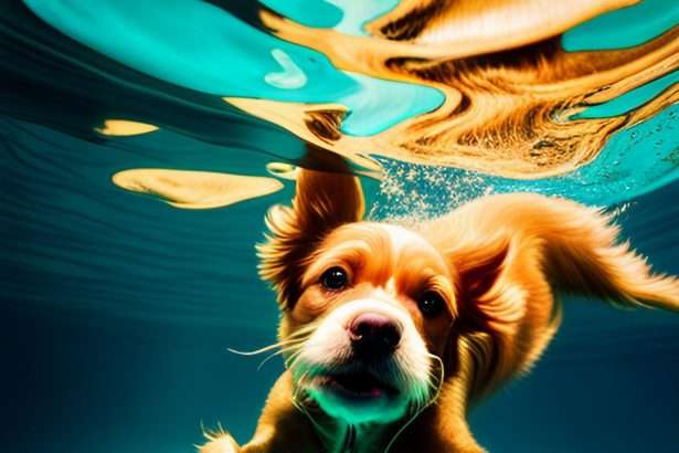 Is cute little puppy underwater